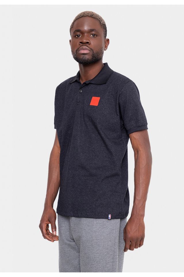 Camisa-Polo-NBA-Rubber-Logo-Chicago-Bulls-Preta-Mescla
