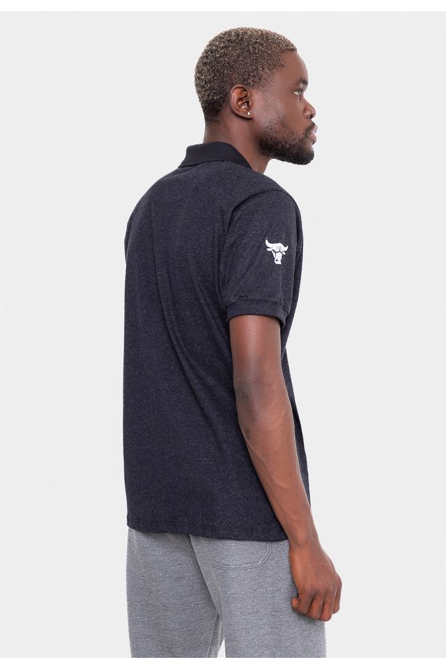 Camisa-Polo-NBA-Rubber-Logo-Chicago-Bulls-Preta-Mescla
