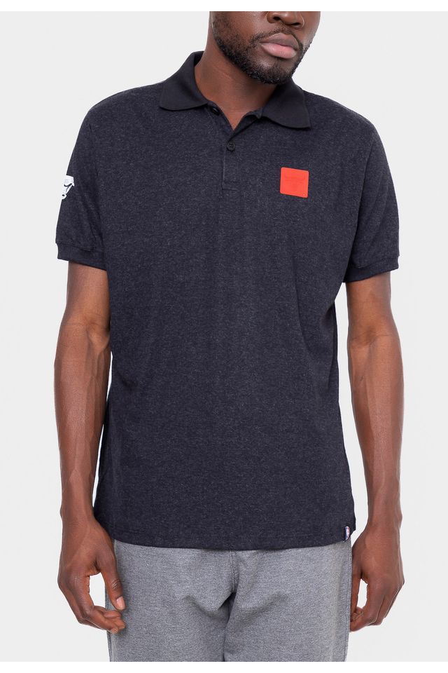 Camisa-Polo-NBA-Rubber-Logo-Chicago-Bulls-Preta-Mescla