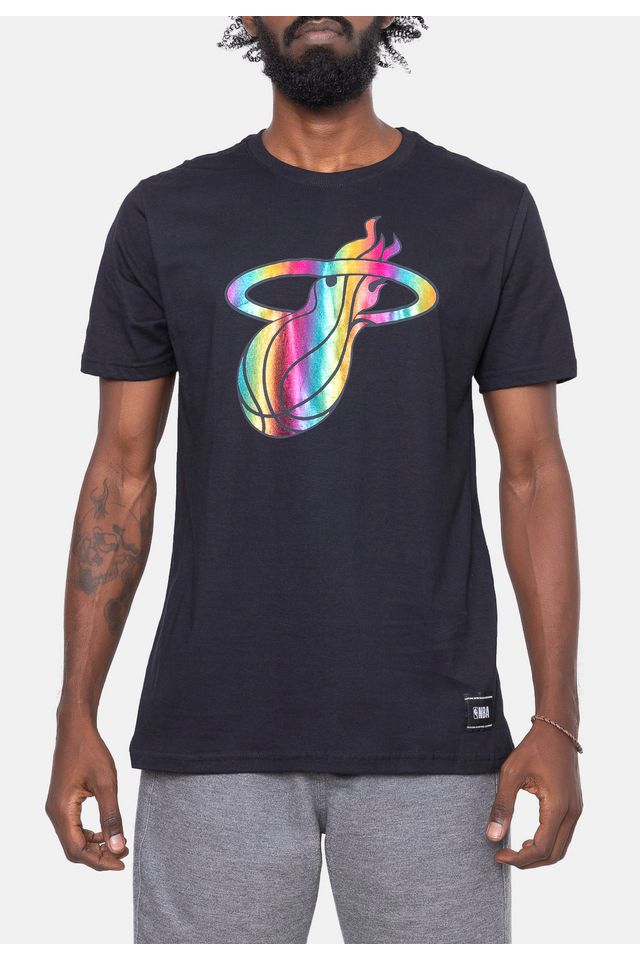 Camiseta-NBA-Rainbow-Logo-Miami-Heat-Preta