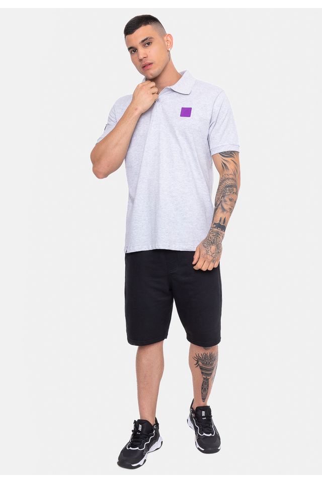 Camisa-Polo-NBA-Rubber-Logo-Los-Angeles-Lakers-Cinza-Mescla