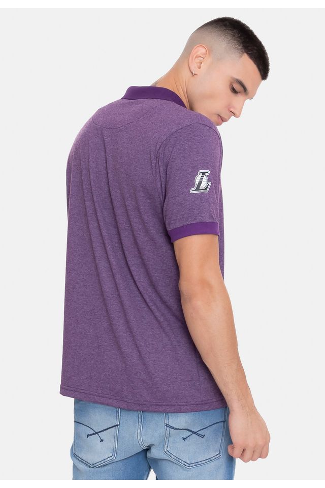 Camisa-Polo-NBA-Rubber-Logo-Los-Angeles-Lakers-Roxa-Mescla