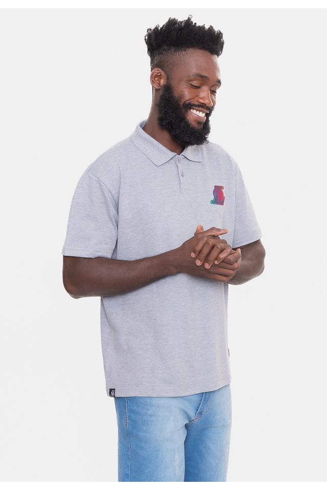 Camisa-Polo-NBA-Rainbow-Logo-Los-Angeles-Lakers-Cinza-Mescla