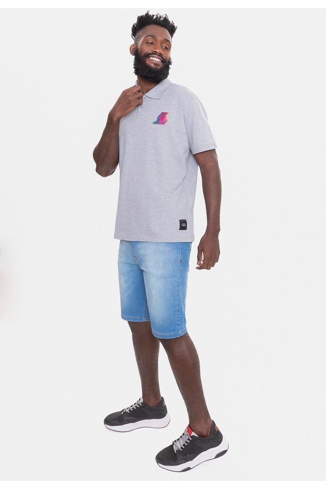 Camisa-Polo-NBA-Rainbow-Logo-Los-Angeles-Lakers-Cinza-Mescla
