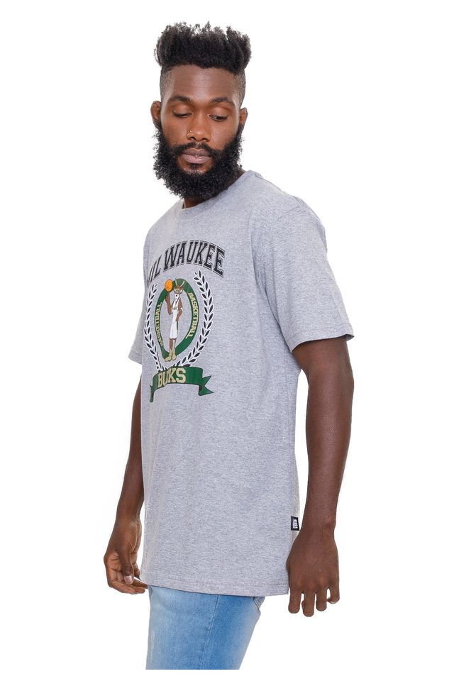 Camiseta-NBA-Mascot-Blazon-Milwaukee-Bucks-Cinza-Mescla