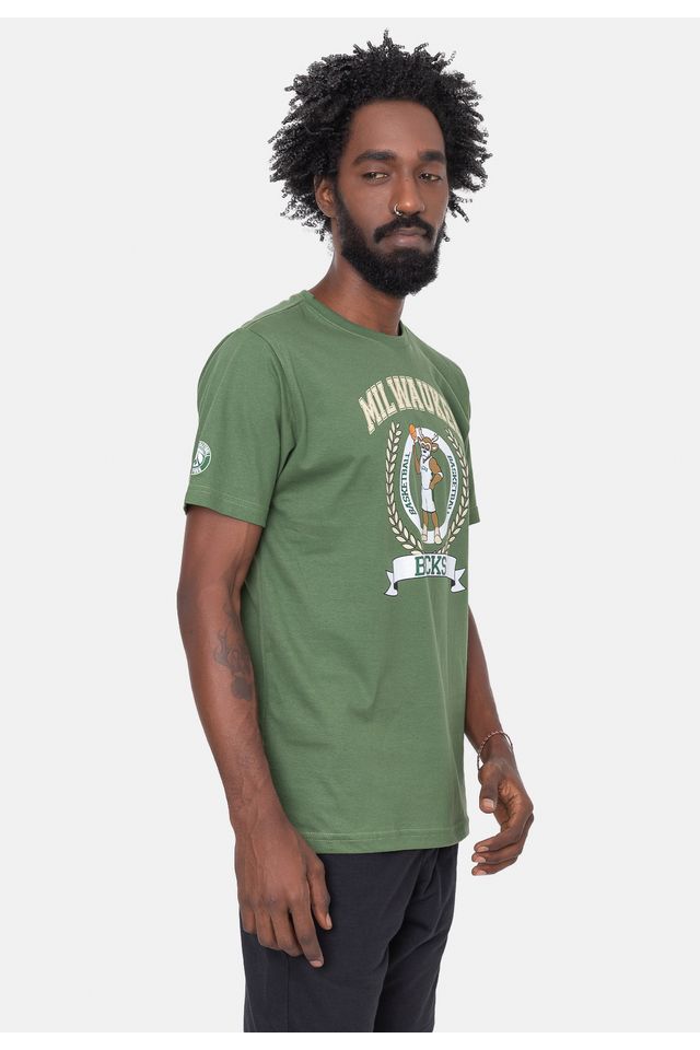Camiseta-NBA-Mascot-Blazon-Milwaukee-Bucks-Verde-Militar