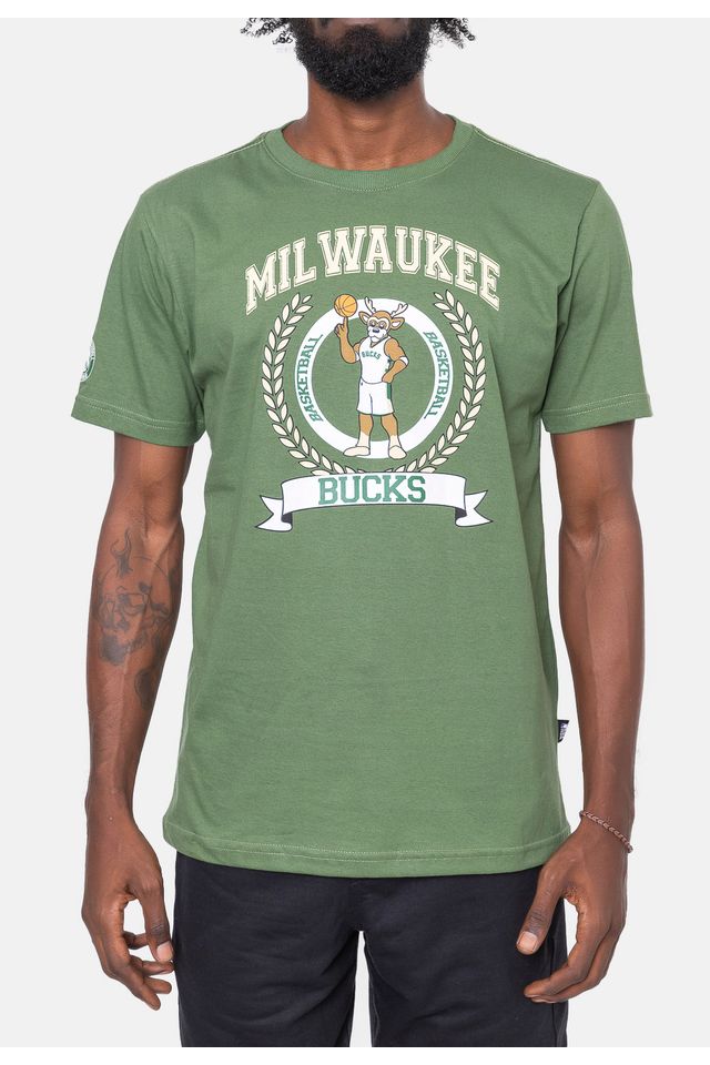 Camiseta-NBA-Mascot-Blazon-Milwaukee-Bucks-Verde-Militar