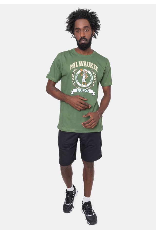 Camiseta-NBA-Mascot-Blazon-Milwaukee-Bucks-Verde-Militar
