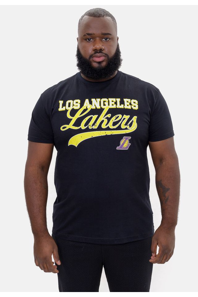 Camiseta-NBA-Plus-Size-College-Logo-Los-Angeles-Lakers-Preta
