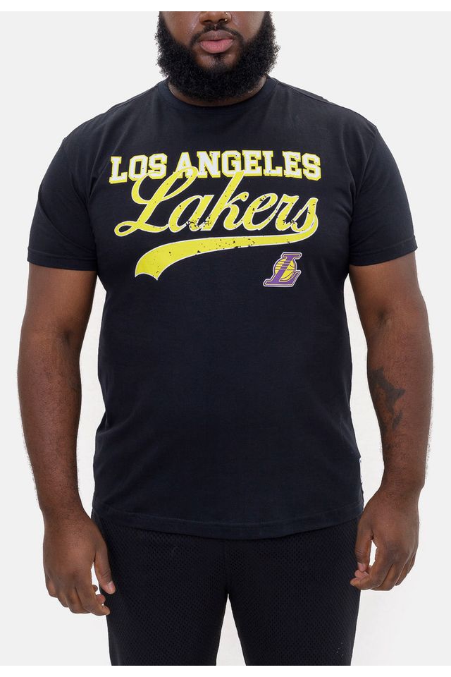Camiseta-NBA-Plus-Size-College-Logo-Los-Angeles-Lakers-Preta