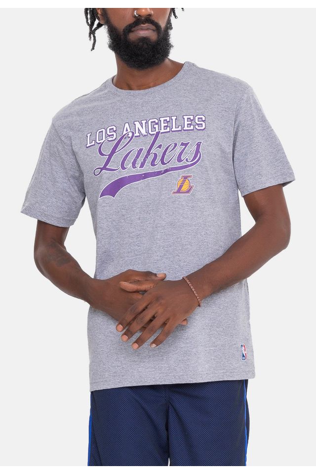 Camiseta-NBA-College-Logo-Los-Angeles-Lakers-Cinza-Mescla