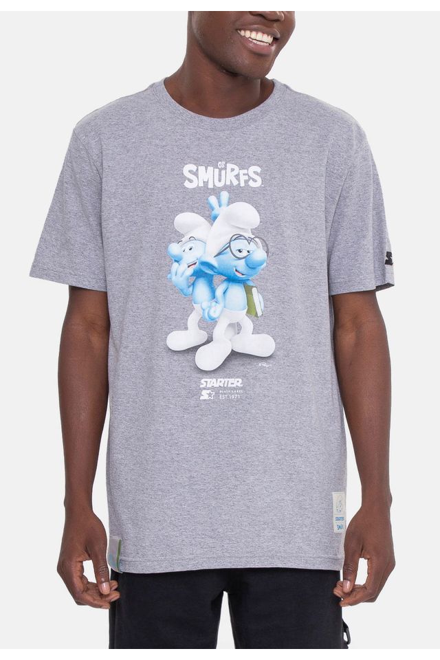 Camiseta-Starter-Collab-Smurfs-3D-Cinza-Mescla