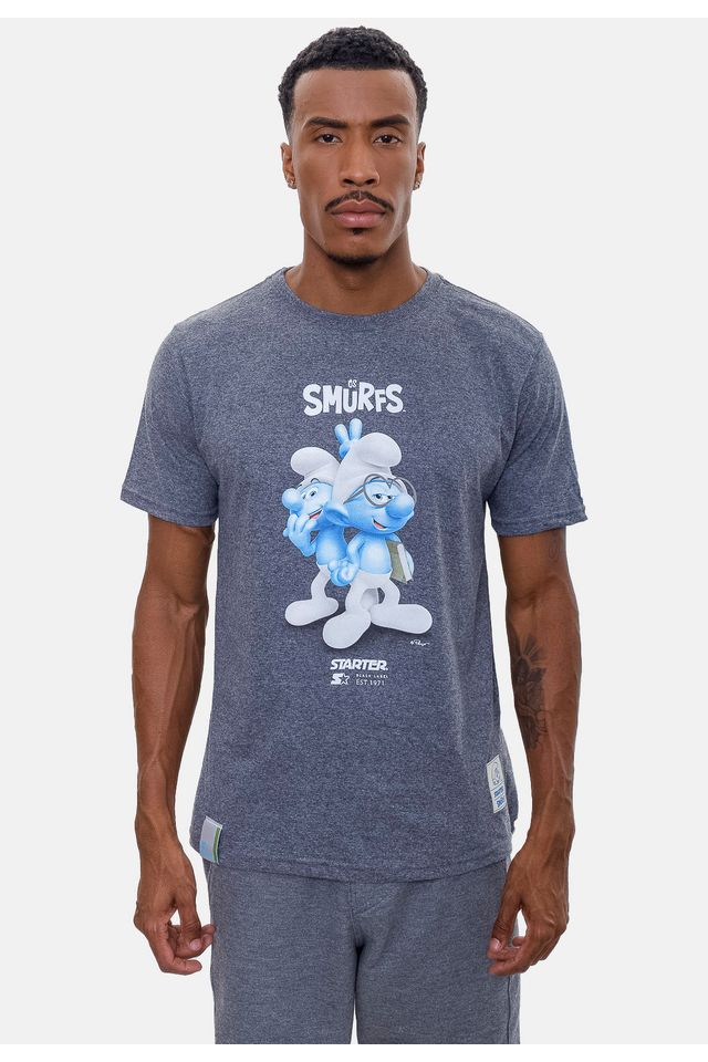Camiseta-Starter-Collab-Smurfs-3D-Cinza-Mescla-Escuro