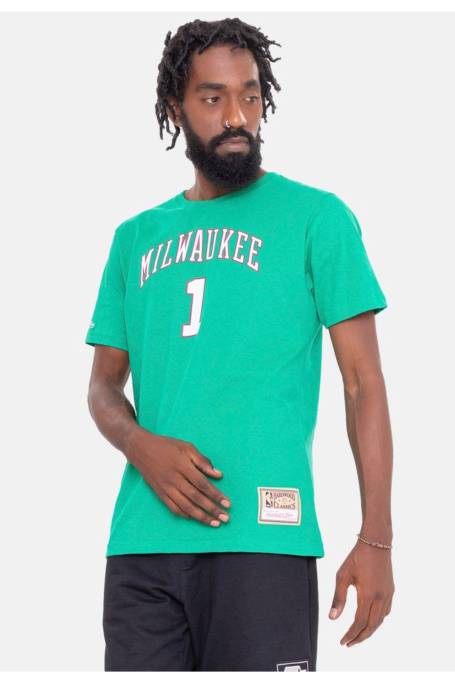Camiseta-Mitchell---Ness-Name-And-Number-Oscar-Robertson-Milwaukee-Bucks-Verde Camiseta-Mitchell---Ness-Name-And-Number-Oscar-Robertson-Milwaukee-Bucks-Verde