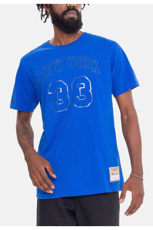 Camiseta-Mitchell---Ness-Monochrome-New-York-Knicks-Patrick-Ewing-Azul