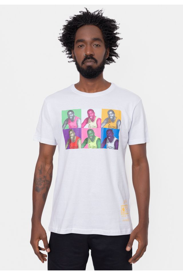 Camiseta-Mitchell---Ness-Pop-Art-Los-Angeles-Lakers-Branca Camiseta-Mitchell---Ness-Pop-Art-Los-Angeles-Lakers-Branca