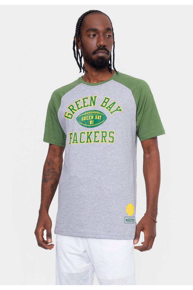 Camiseta-Mitchell---Ness-NFL-Raglan-Especial-Green-Bay-Packers-Cinza-Mescla