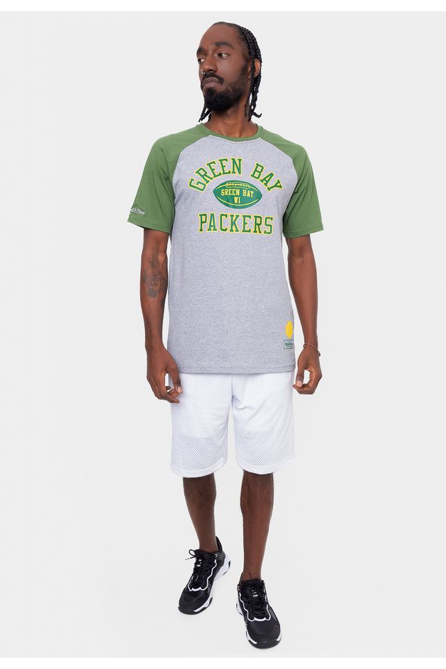 Camiseta-Mitchell---Ness-NFL-Raglan-Especial-Green-Bay-Packers-Cinza-Mescla