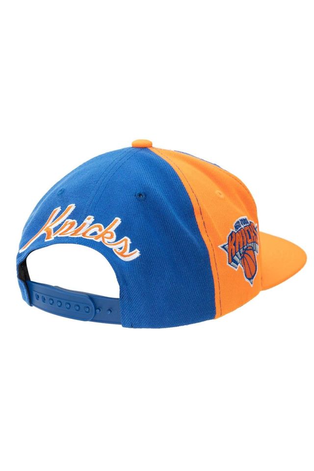 Bone-Mitchell---Ness-NBA-Rear-Script-Deadstock-Snapback-New-York-Knicks-Azul-Royal-com-Laranja