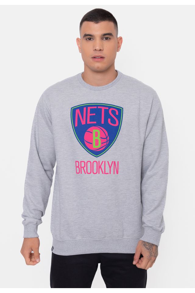 Moletom-NBA-Neon-Colors-Brooklyn-Nets-Cinza-Mescla
