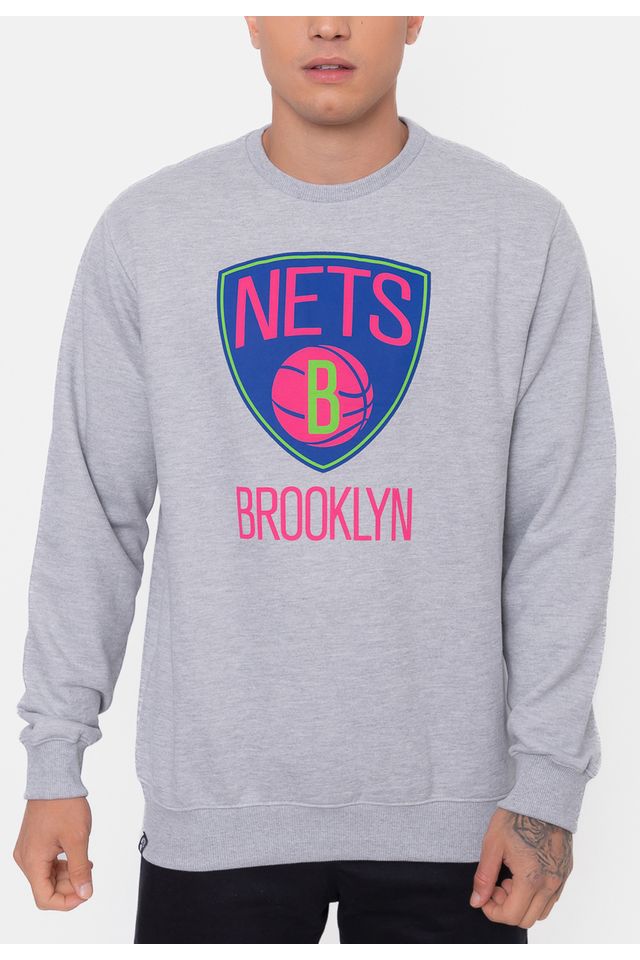 Moletom-NBA-Neon-Colors-Brooklyn-Nets-Cinza-Mescla