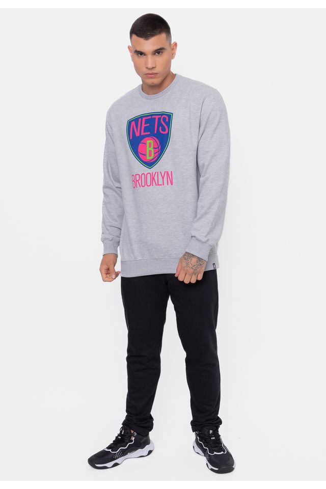 Moletom-NBA-Neon-Colors-Brooklyn-Nets-Cinza-Mescla