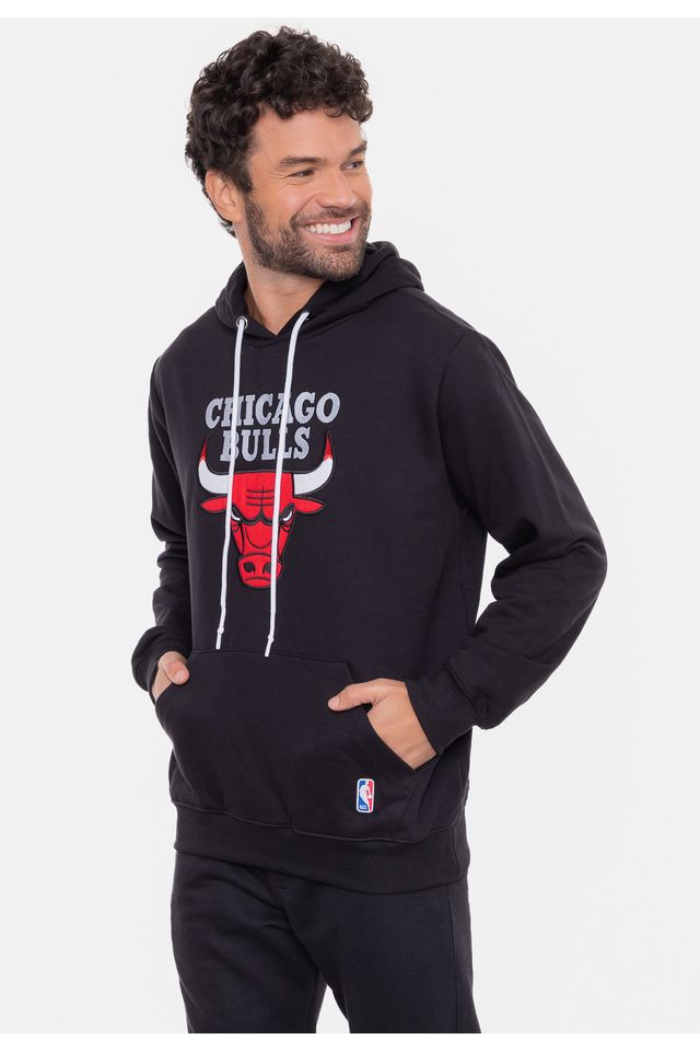 Moletom-NBA-Canguru-Feltro-Logo-Chicago-Bulls-Preto