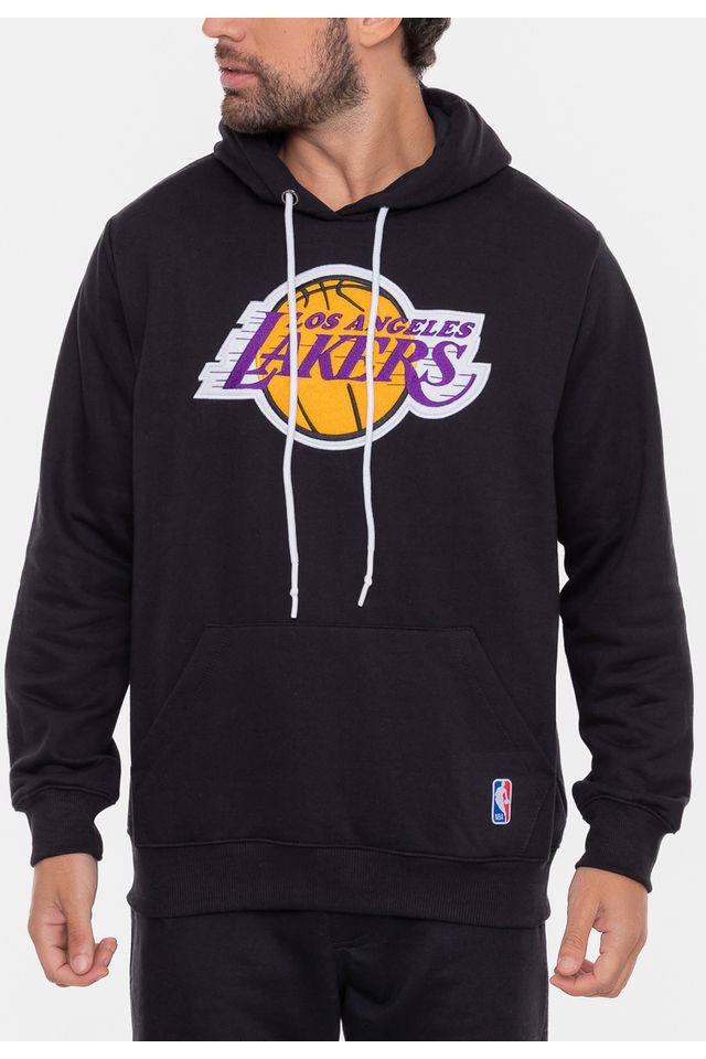 Moletom-NBA-Canguru-Feltro-Logo-Los-Angeles-Lakers-Preto