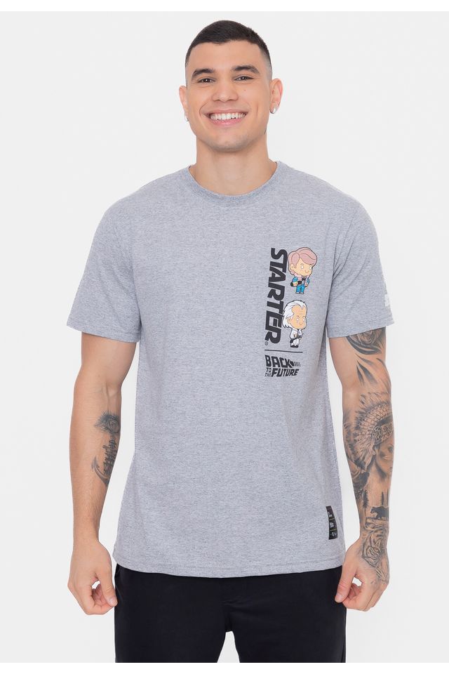 Camiseta-Starter-Collab-Back-To-The-Future-Cinza-Mescla