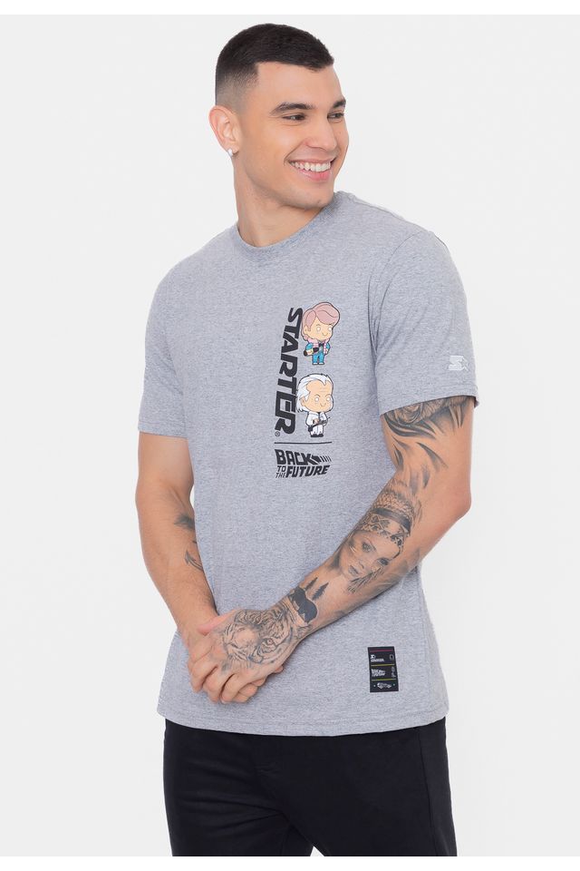 Camiseta-Starter-Collab-Back-To-The-Future-Cinza-Mescla
