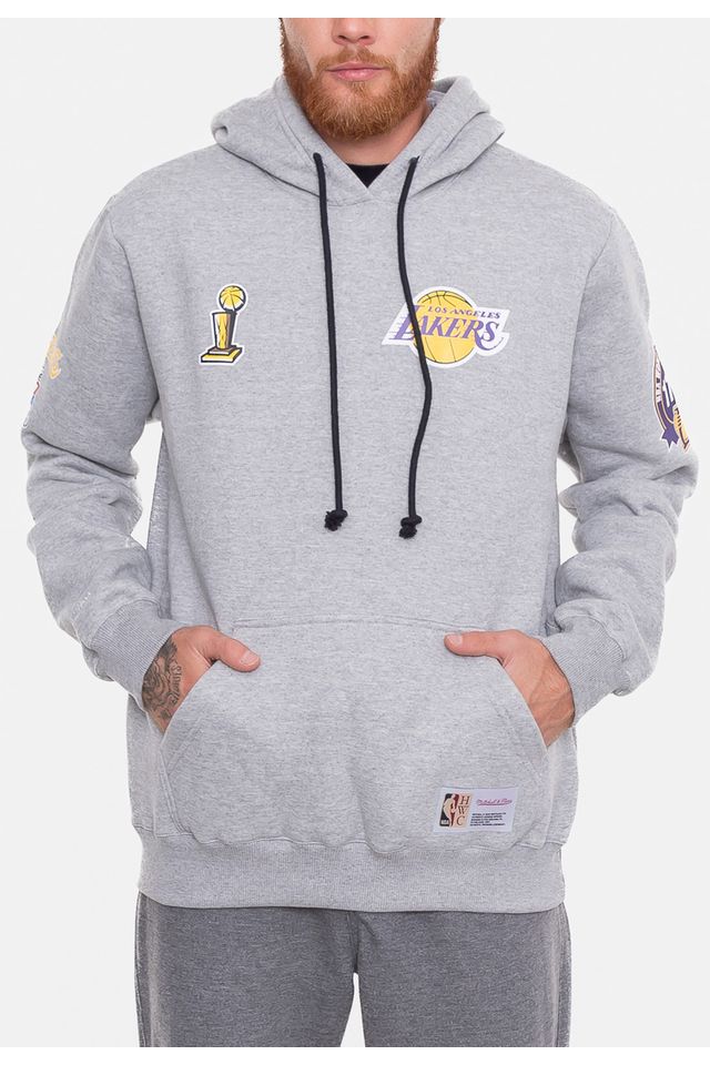 Moletom-Mitchell---Ness-NBA-Canguru-City-Patches-Cinza-Mescla