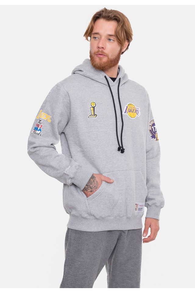 Moletom-Mitchell---Ness-NBA-Canguru-City-Patches-Cinza-Mescla