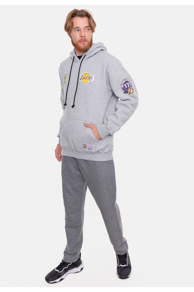 Moletom-Mitchell---Ness-NBA-Canguru-City-Patches-Cinza-Mescla
