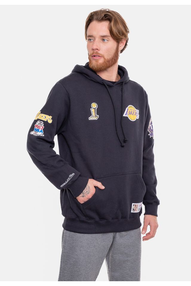 Moletom-Mitchell---Ness-NBA-Canguru-City-Patches-Preto