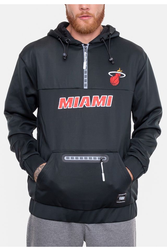 Moletom NBA Canguru Neop Fechado Miami Heat Preto Urbane