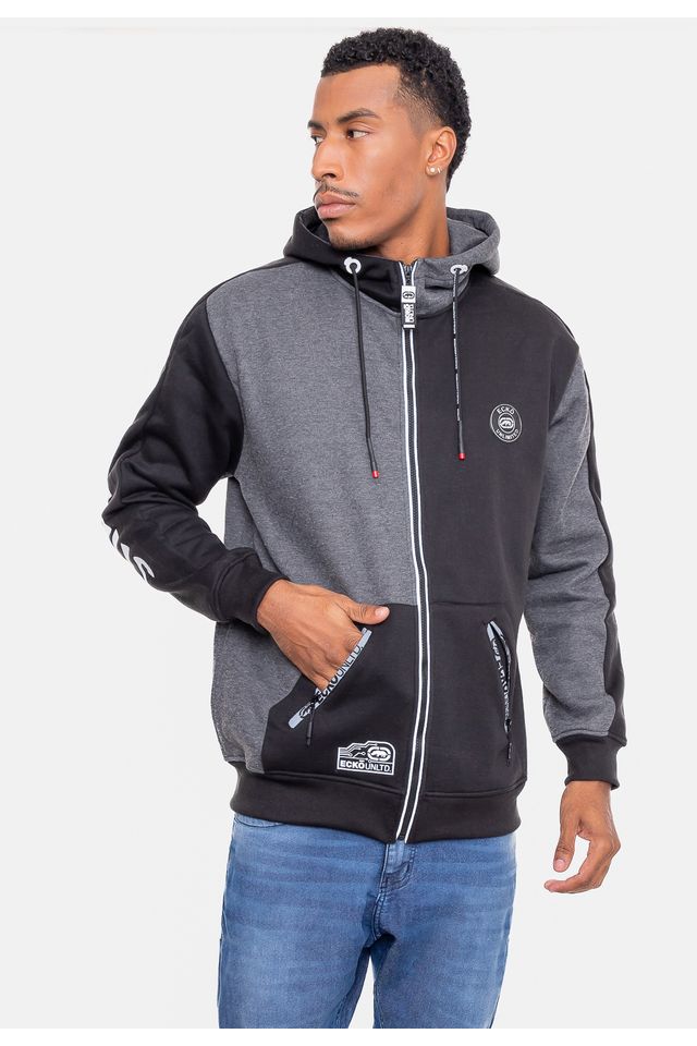 Moletom-Ecko-Canguru-Aberto-Preto-Mescla Moletom-Ecko-Canguru-Aberto-Preto-Mescla