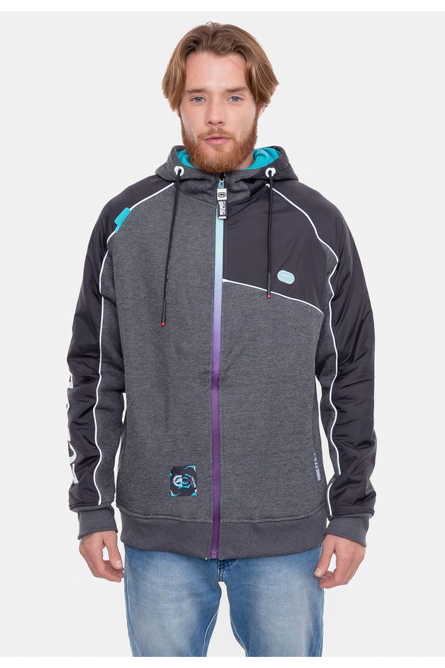 Moletom-Ecko-Canguru-Aberto-Preto-Mescla Moletom-Ecko-Canguru-Aberto-Preto-Mescla