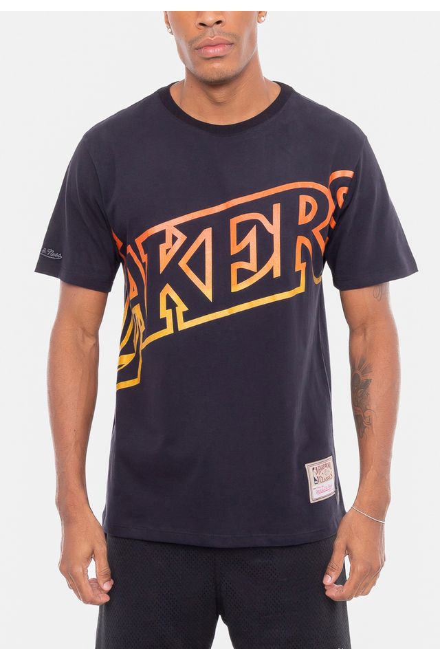 Camiseta-Mitchell---Ness-Flames-Los-Angeles-Lakers-Preta