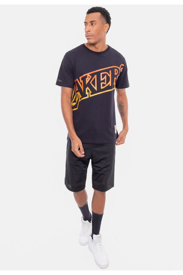 Camiseta-Mitchell---Ness-Flames-Los-Angeles-Lakers-Preta