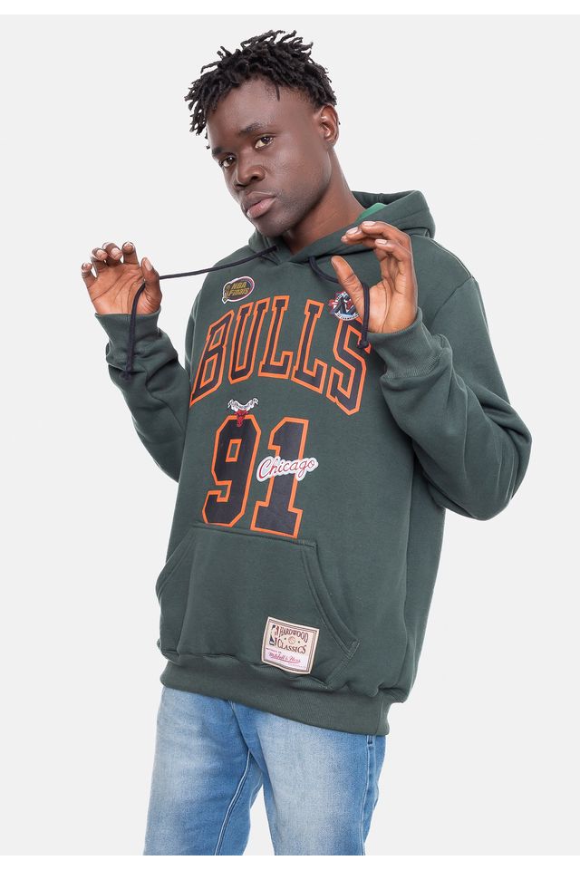 Moletom-Mitchell---Ness-Canguru-Fechado-Chicago-Bulls-Dennis-Rodman-Verde-militar