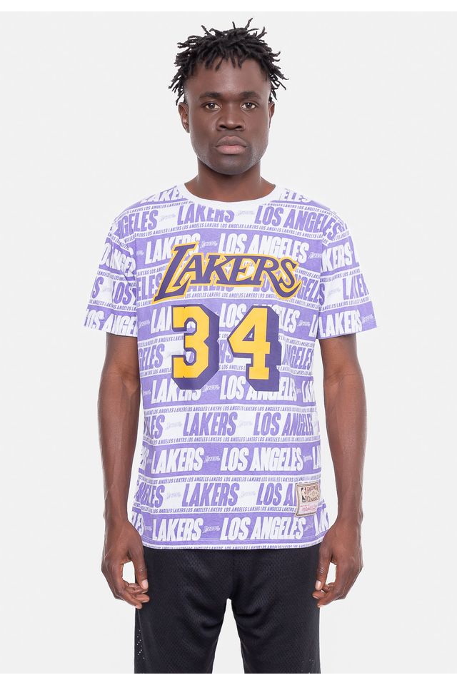 Camiseta-Mitchell---Ness-Especial-Los-Angeles-Lakers-Shaquille-O-Neal-Roxa