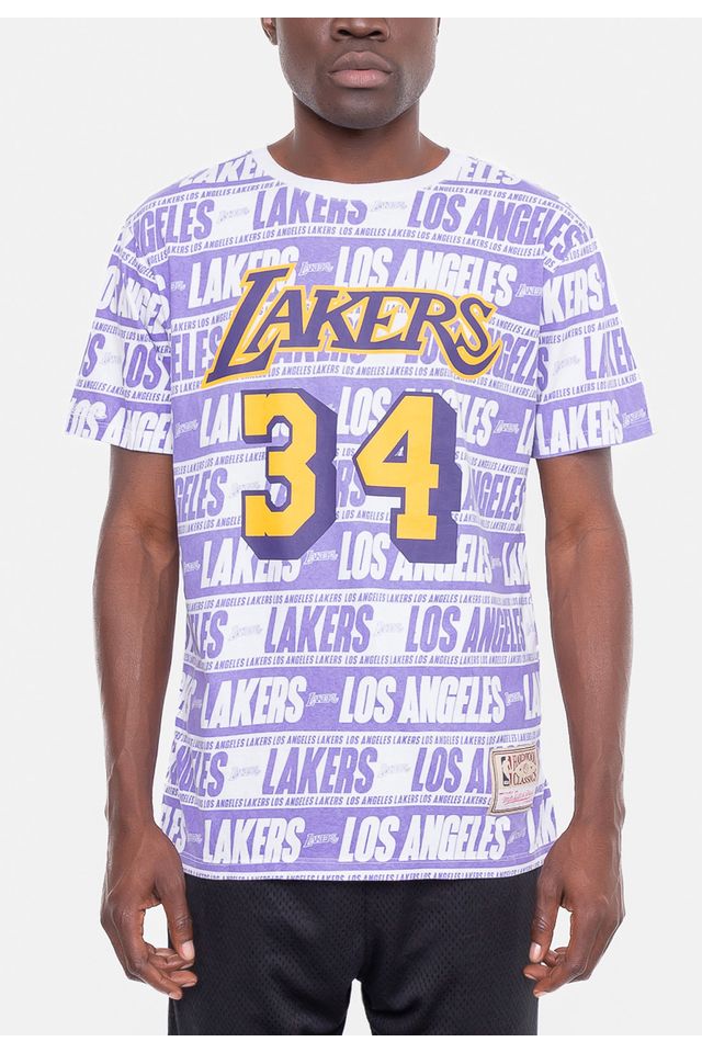 Camiseta-Mitchell---Ness-Especial-Los-Angeles-Lakers-Shaquille-O-Neal-Roxa