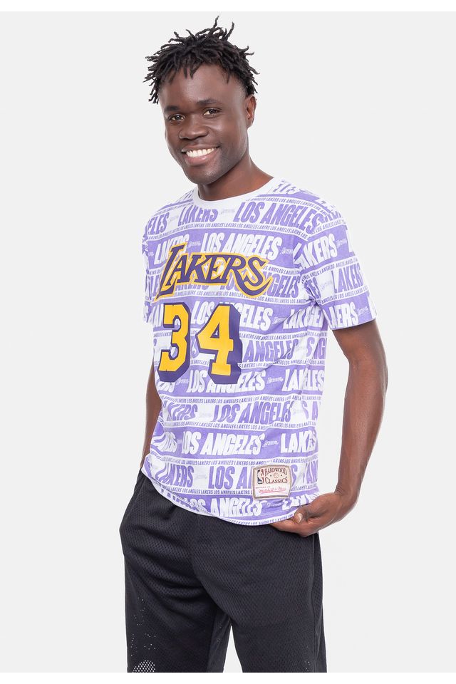 Camiseta-Mitchell---Ness-Especial-Los-Angeles-Lakers-Shaquille-O-Neal-Roxa