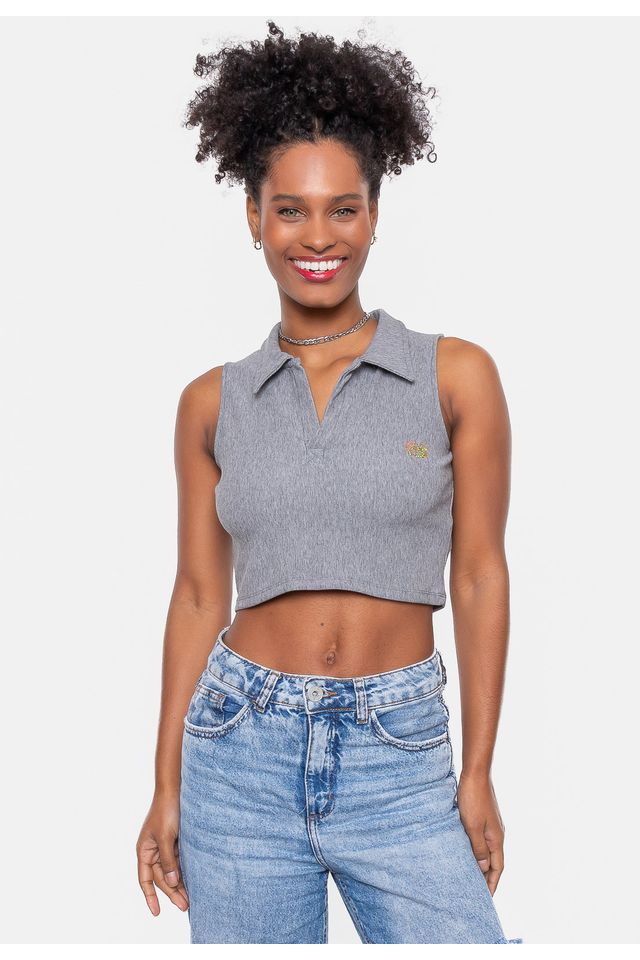 Camisa-Polo-Ecko-Feminina-Boche-Cinza-Mescla Camisa-Polo-Ecko-Feminina-Boche-Cinza-Mescla