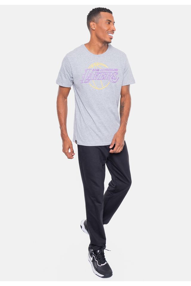 Camiseta-NBA-Logo-Sign-Los-Angeles-Lakers-Cinza-Mescla