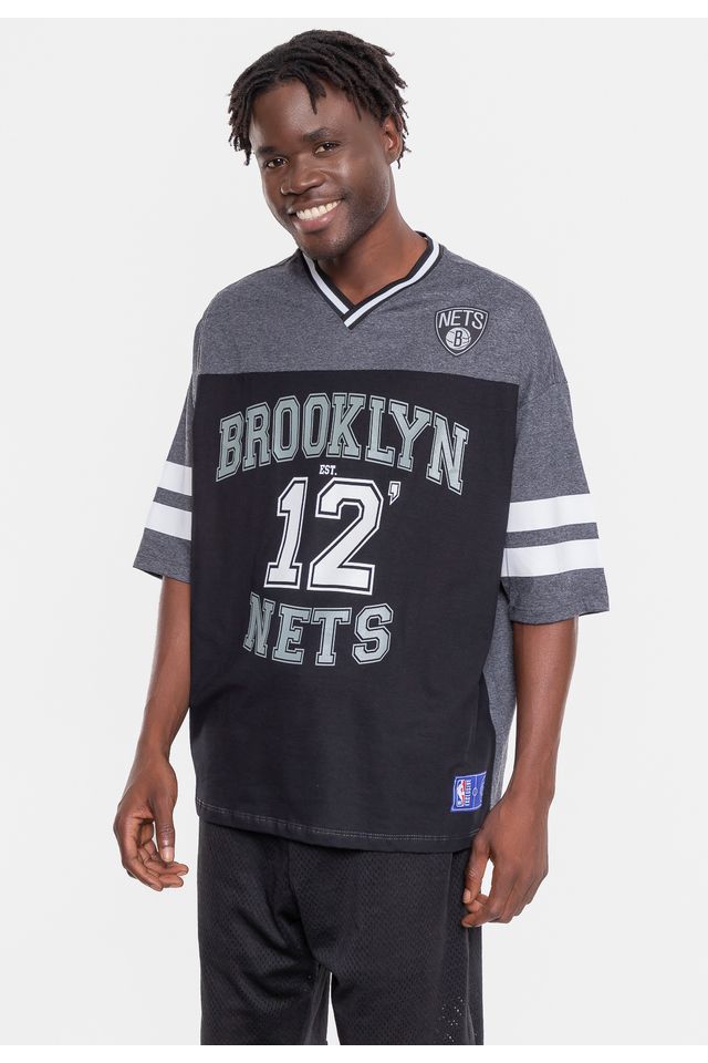Camiseta-NBA-Oversized-Football-Brooklyn-Nets-Grafite-Mescla