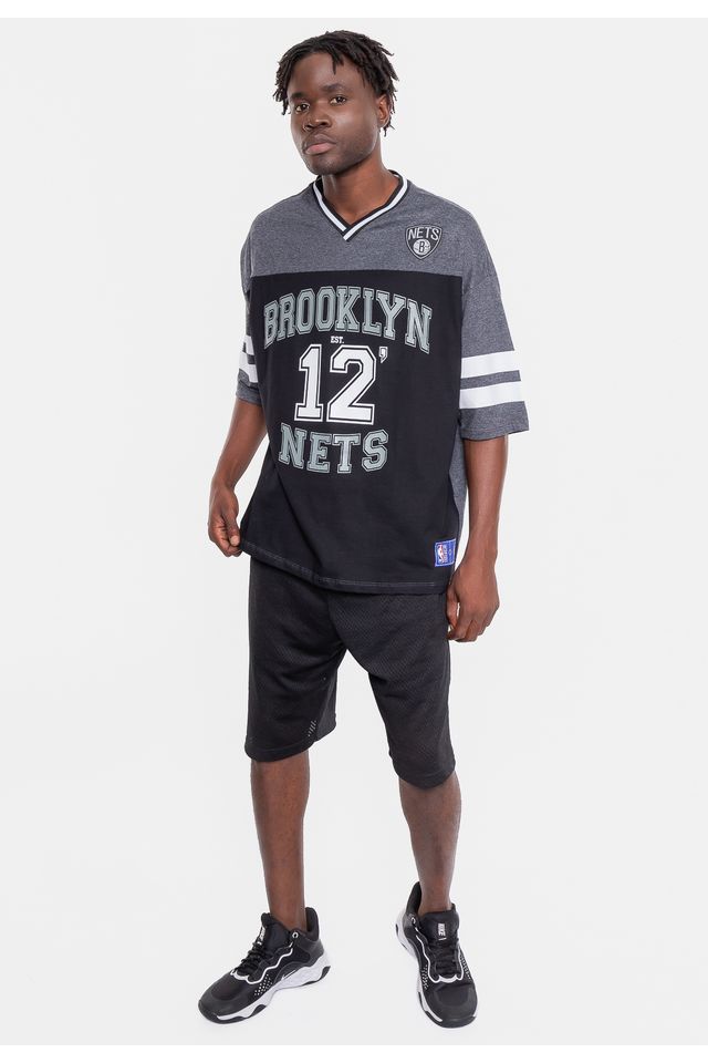 Camiseta-NBA-Oversized-Football-Brooklyn-Nets-Grafite-Mescla