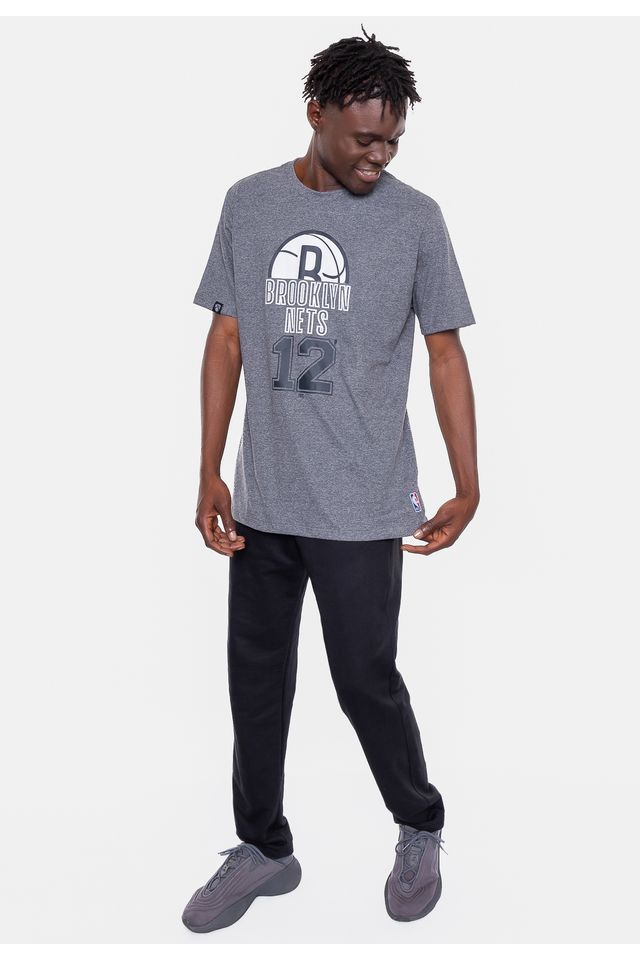 Camiseta-NBA-Half-Logo-Brooklyn-Nets-Grafite-Mescla