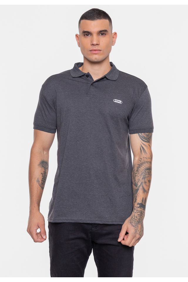 Camisa-Polo-Fatal-Piquet-Mesh-Preta-Mescla