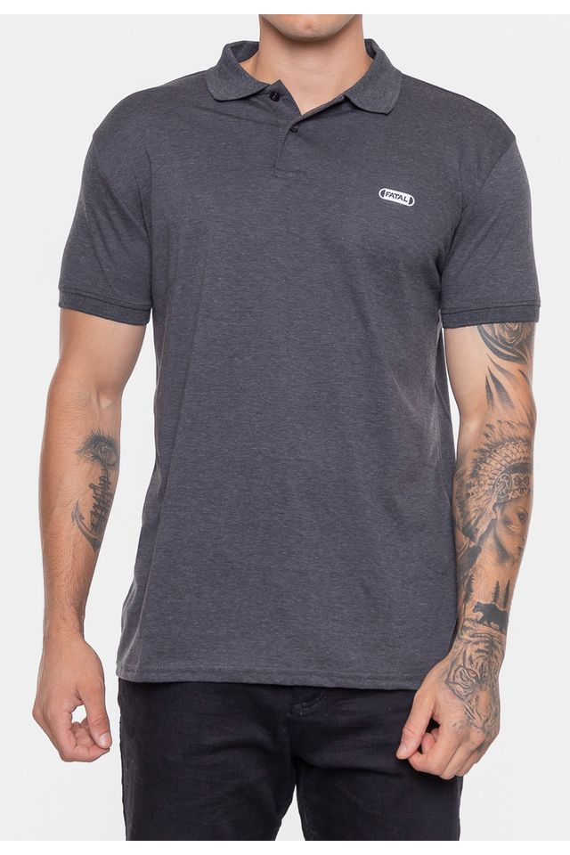 Camisa-Polo-Fatal-Piquet-Mesh-Preta-Mescla